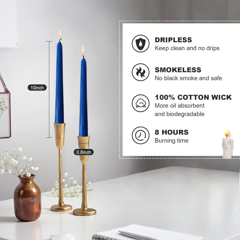 Ksefsy Ksefey 10 Inch Blue Taper Candles Set of 6 - Dripless,Unscented,8 Hours Burn Time-Perfect for Wedding,Dinner,Party and Home Decor - Image 3